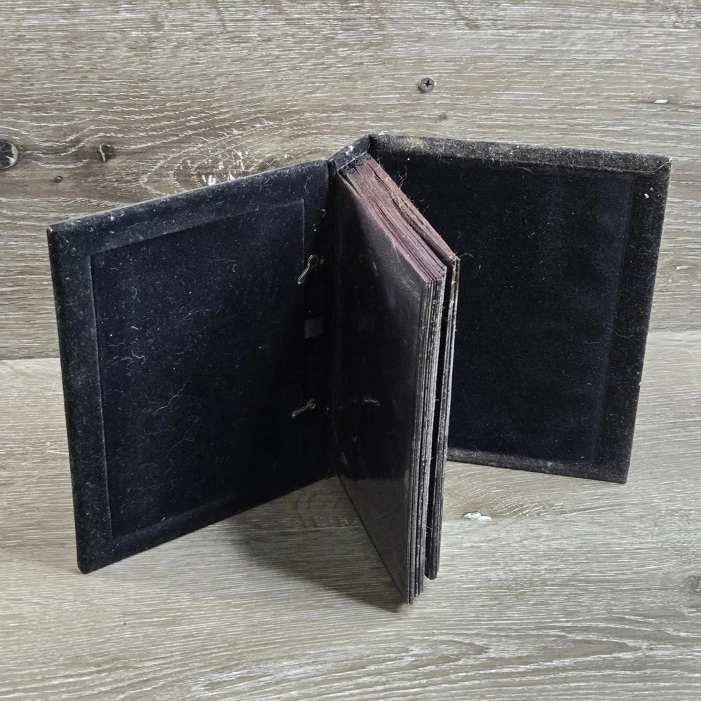 Vintage Miniature Photo Album Brassy Gold and Chrome Picture Frame Velvet Book